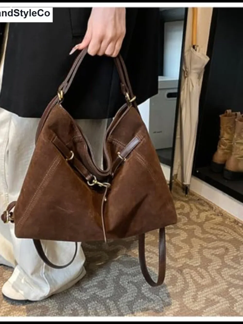 Women's Suede Hobo Bag Slouchy Handbag PU Leather Shoulder Bag